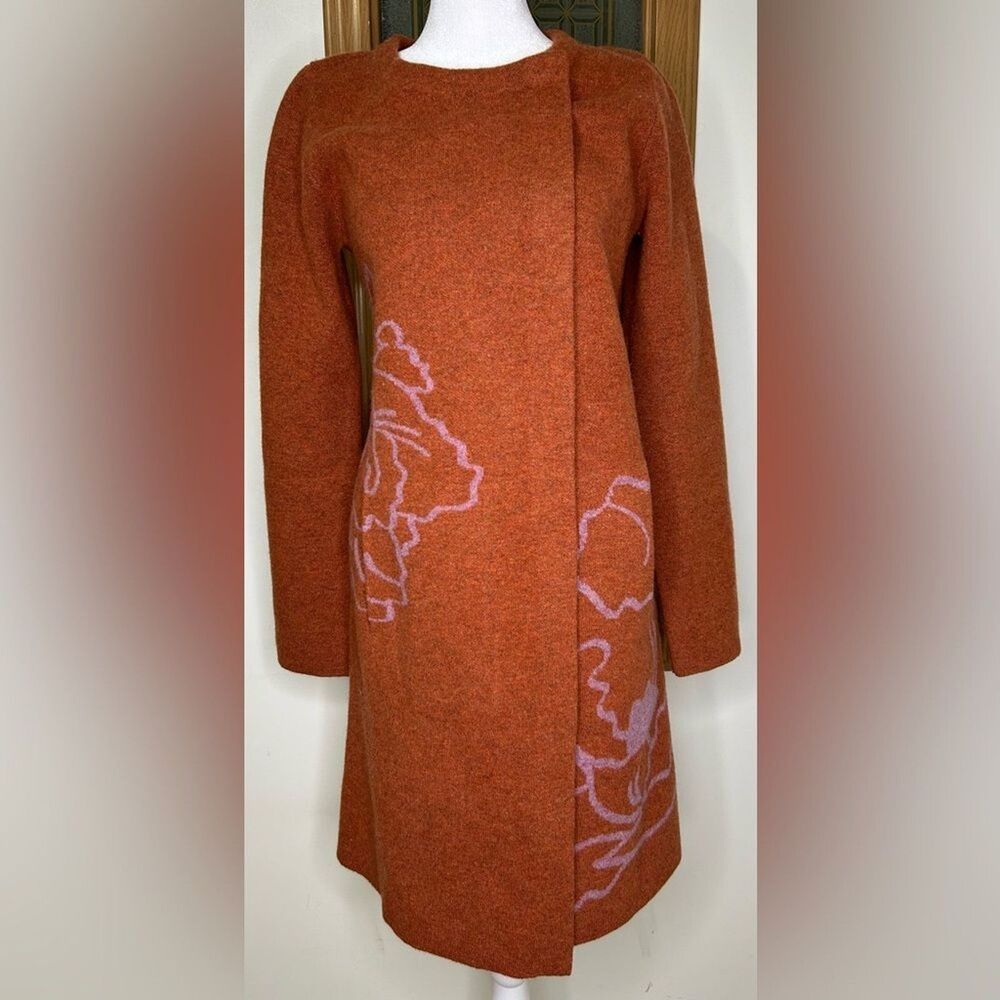 Field Flower Wool Floral Intarsia Car Coat Orange Small Cardigan Jacket Coatigan